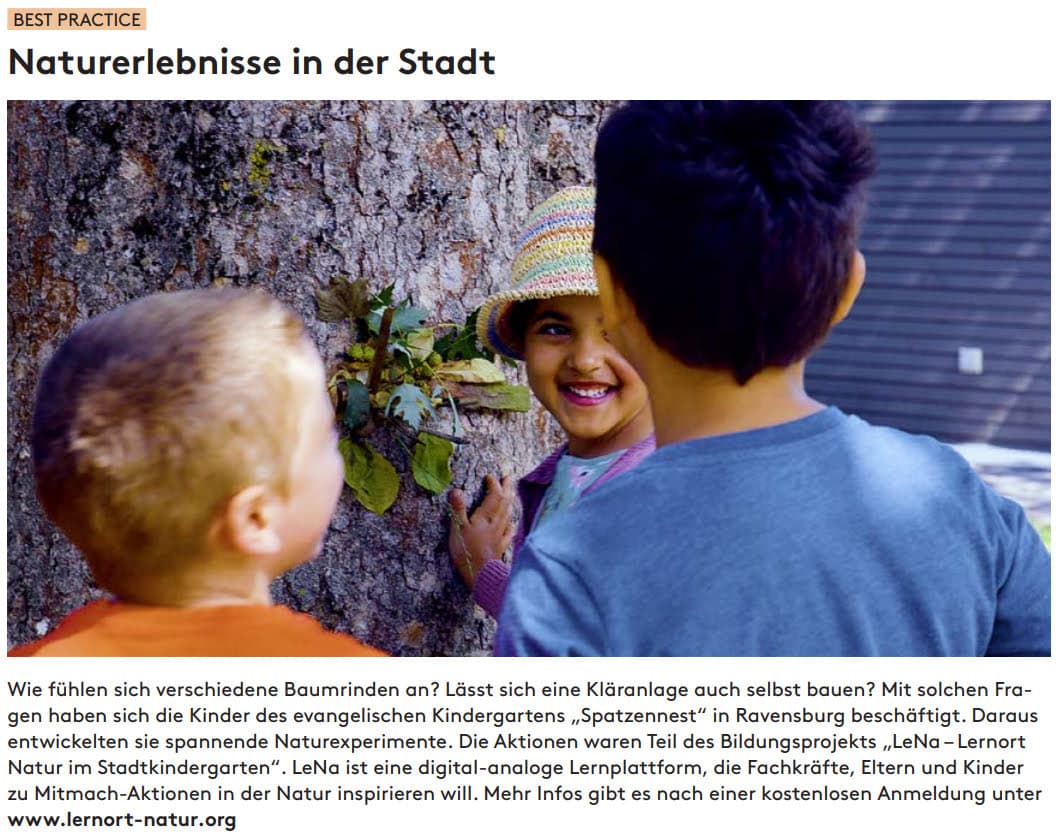 Artikel über Lernort Natur in der Fachzeitschrift kindergarten heute, Ausgabe 6-7/2025